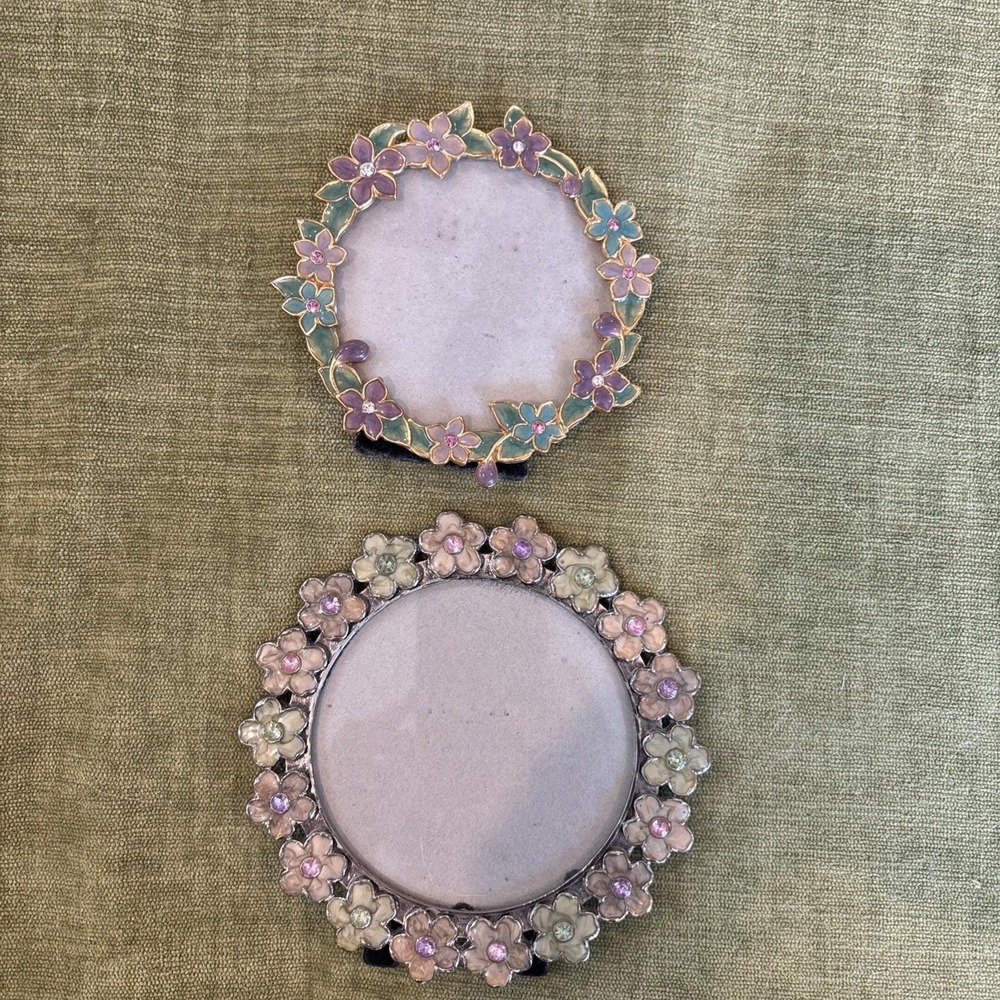 VTG 2001 Burnes of Boston Mini Circular Frames Flowers Rhinestones Feminine Cute - Picture 2 of 9